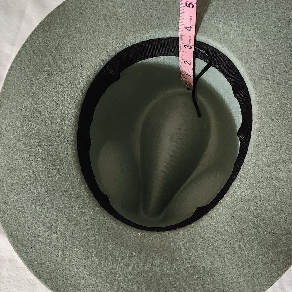 Fedora Hat Sage Green Soft Felt Pinched Crown Wide Brim Unisex Travel Walking